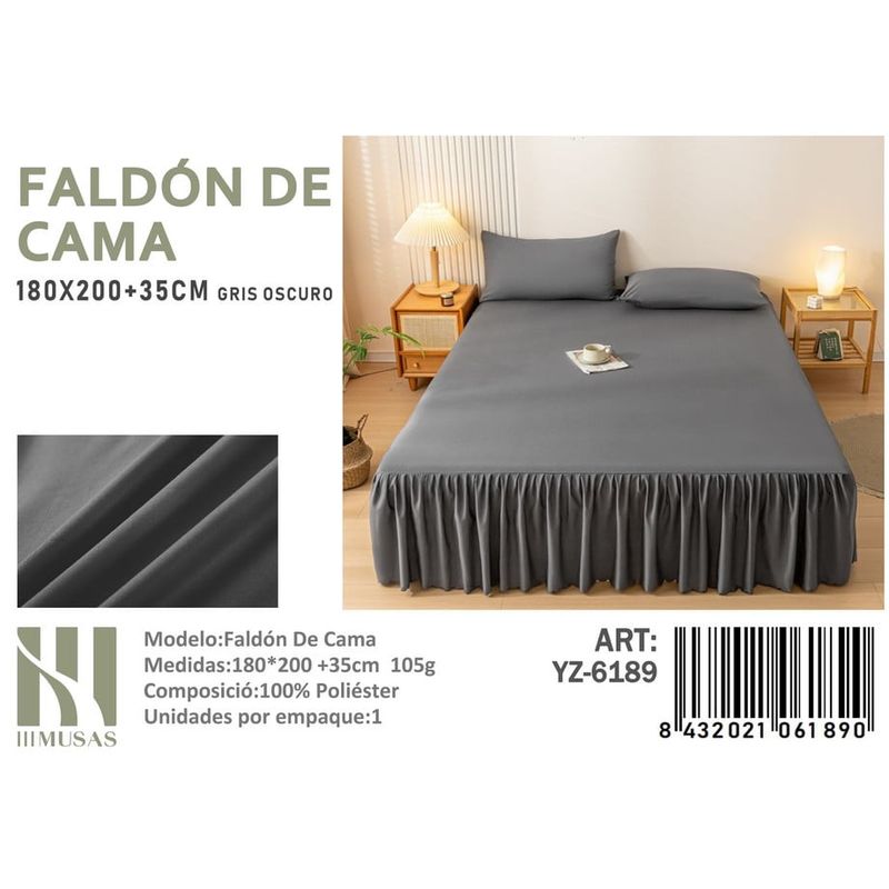 ANGELES DEL HOGAR - Faldon de Cama King III Musas Color Gris Oscuro YZ6177