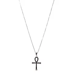ANDREA COGGIOLA JOYAS - Collar Cruz Ankh Circón Negro Plata Fina 925