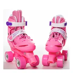 GENERICO - Patines 4 Ruedas Ajustable Para Niñas Rosado Talla XS