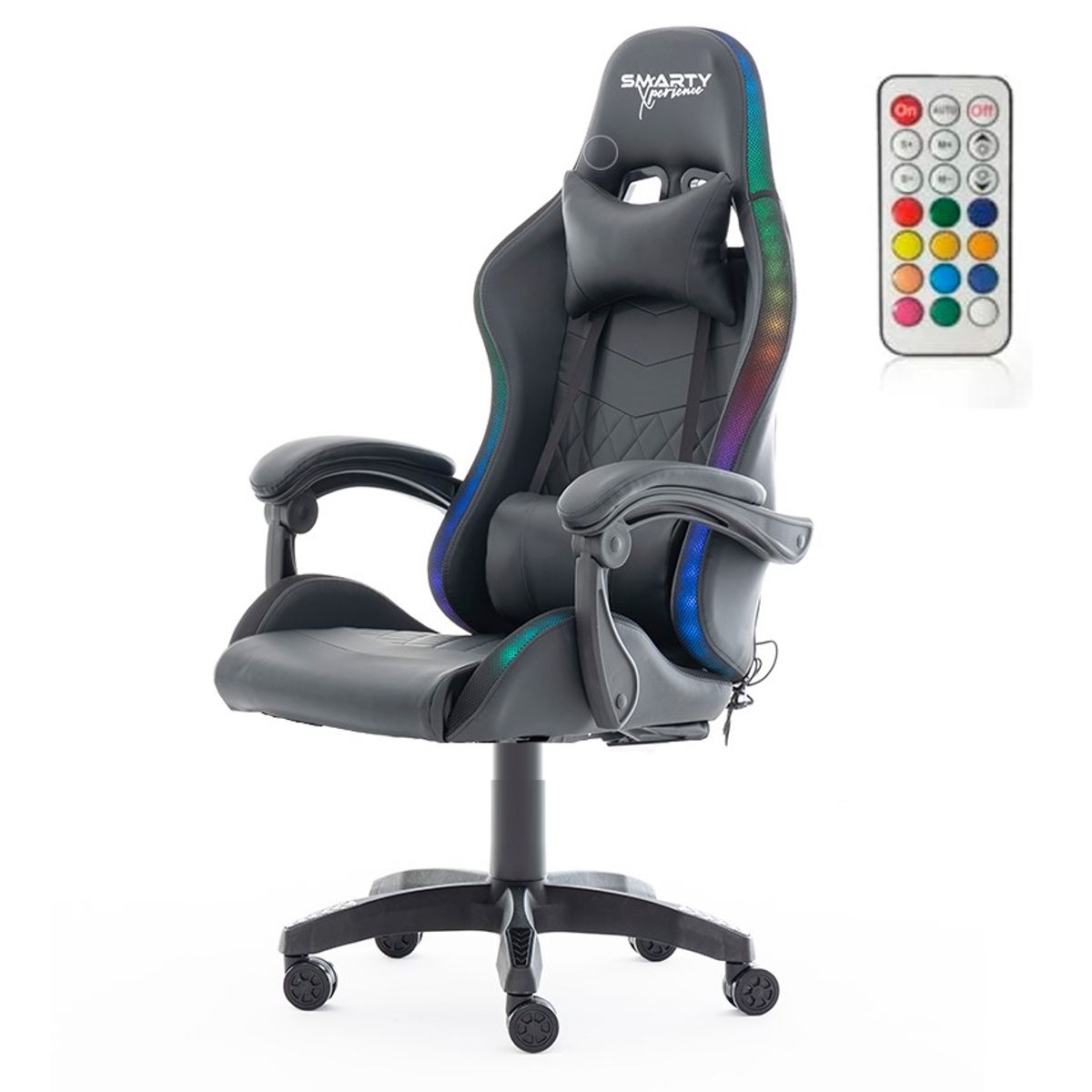 SMARTY XPERIENCE - Silla Gamer RGB Smarty Xperience Pro Negra Reclinable y Luces