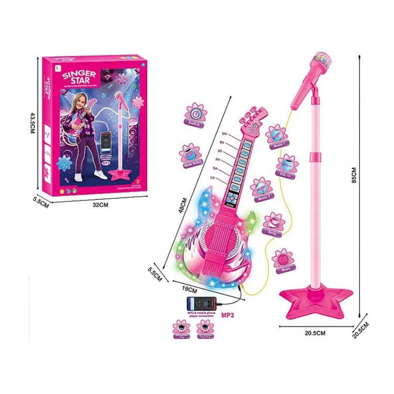 GENERICO - Juguete Guitarra Infantil con Micrófono y Pedestal Rosada