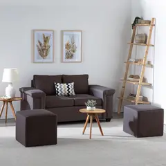 MUEBLES COTTONI - Sofá 2 cuerpos + 2 Pouf Sicilia Tela Chocolate