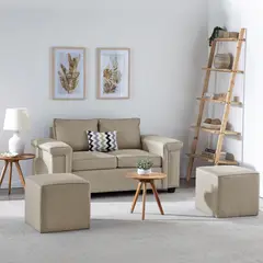 MUEBLES COTTONI - Sofá 2 cuerpos + 2 Pouf Sicilia Tela Beige