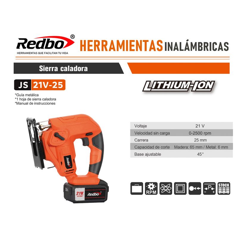 REDBO - Sierra Caladora Inalámbrica REDBO JS 21V-25