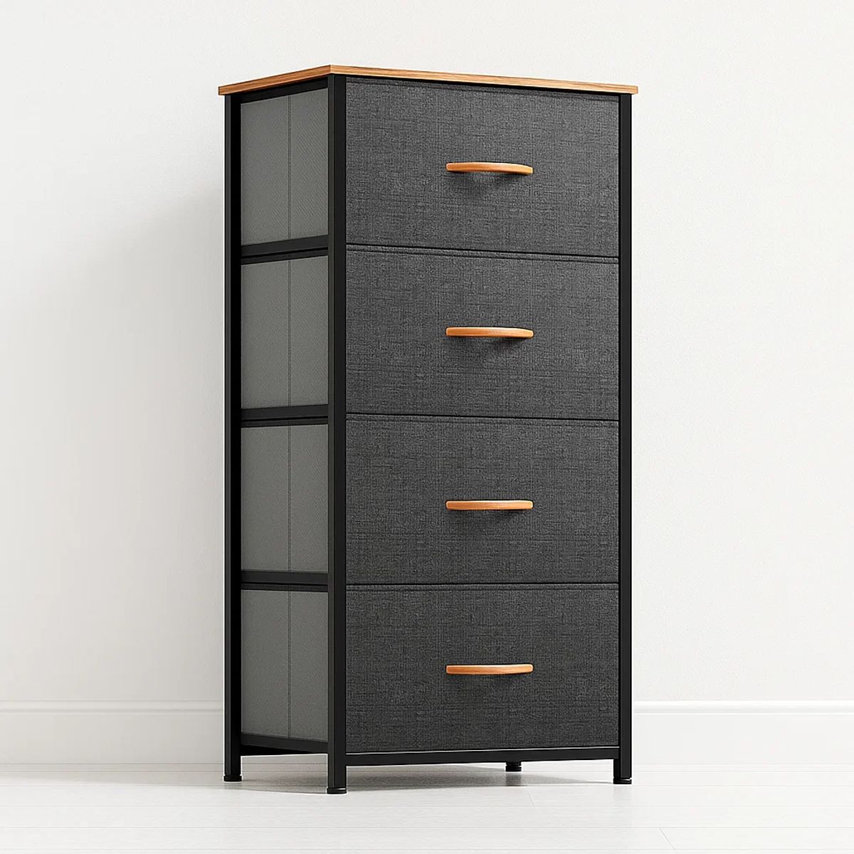 KLIK - Comoda Cajonera Torre Cuatro Cajones Ultraliviana Wood Gris Tela