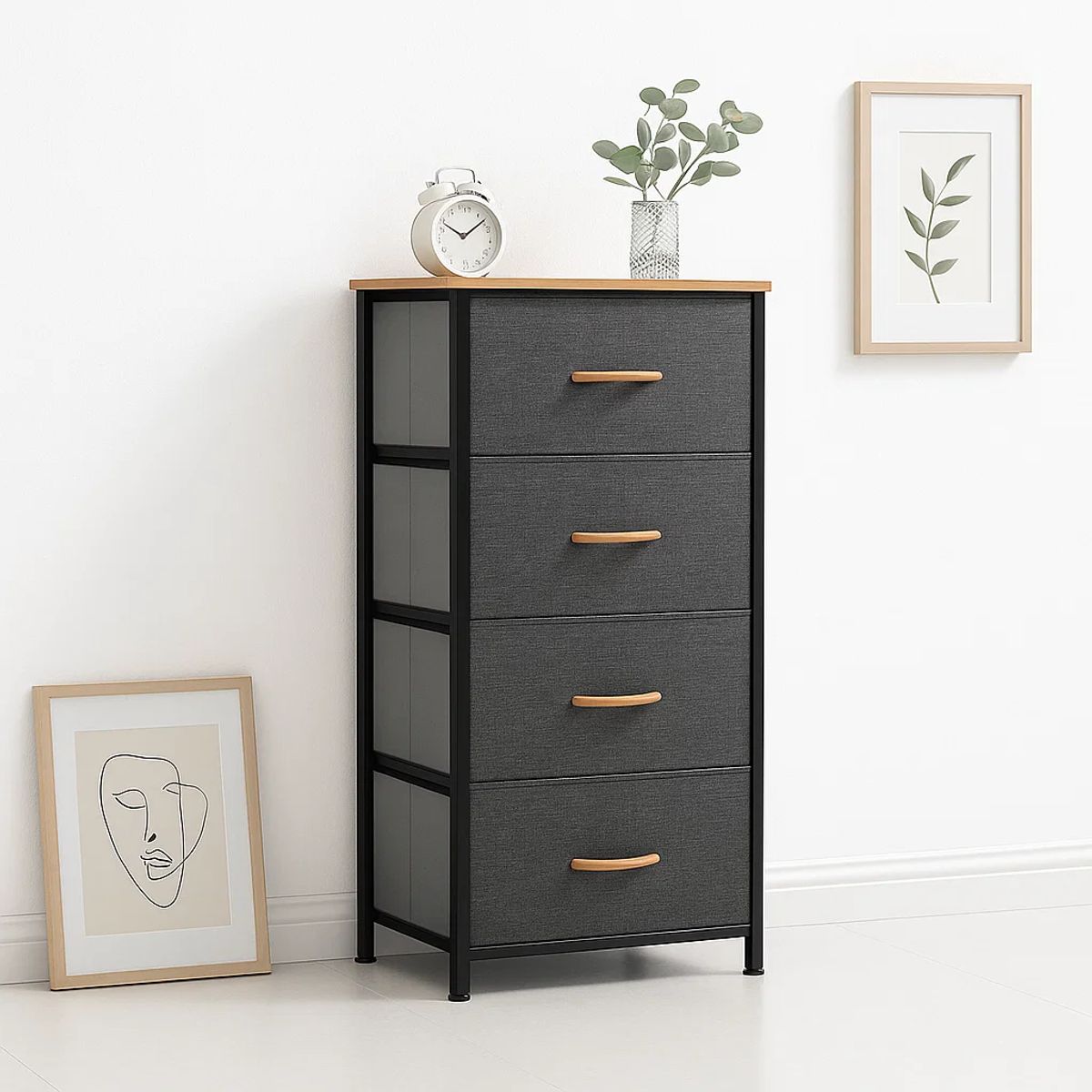 KLIK - Comoda Cajonera Torre Cuatro Cajones Ultraliviana Wood Gris Tela