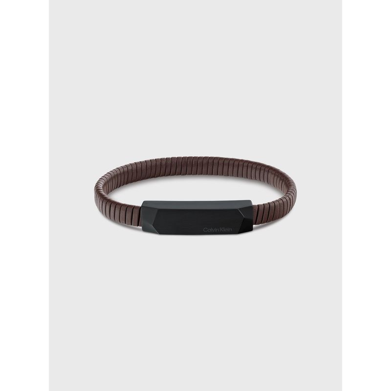 CALVIN KLEIN - Pulsera de Cuero Metal Logo Café Calvin Klein