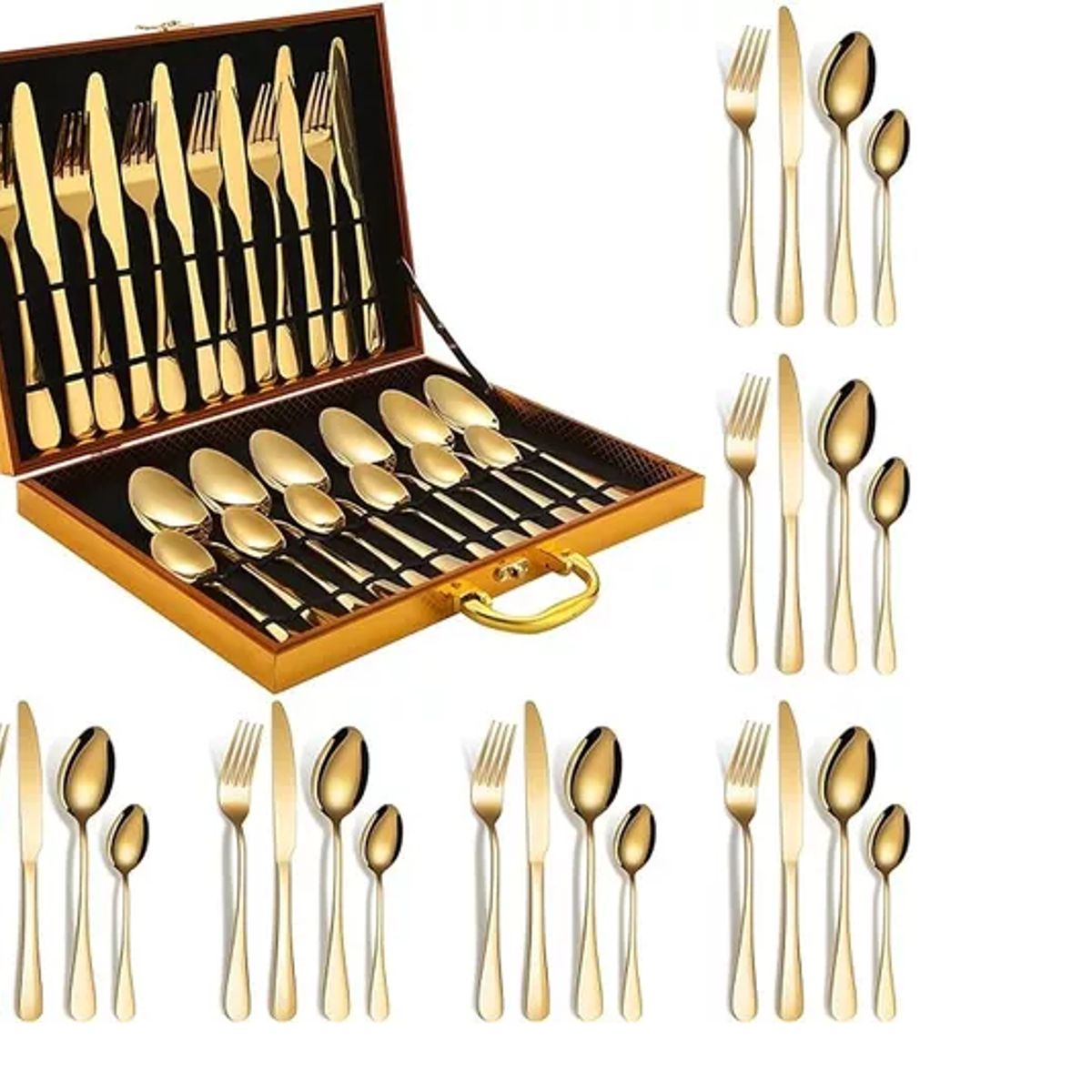 GENERICO - Juego De Cuchilleria 24 Piezas Cubiertos Dorados Completo