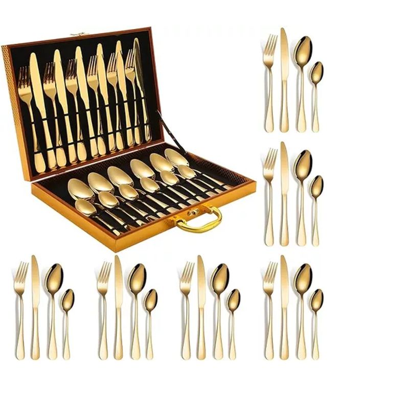 GENERICO - Juego De Cuchilleria 24 Piezas Cubiertos Dorados Completo