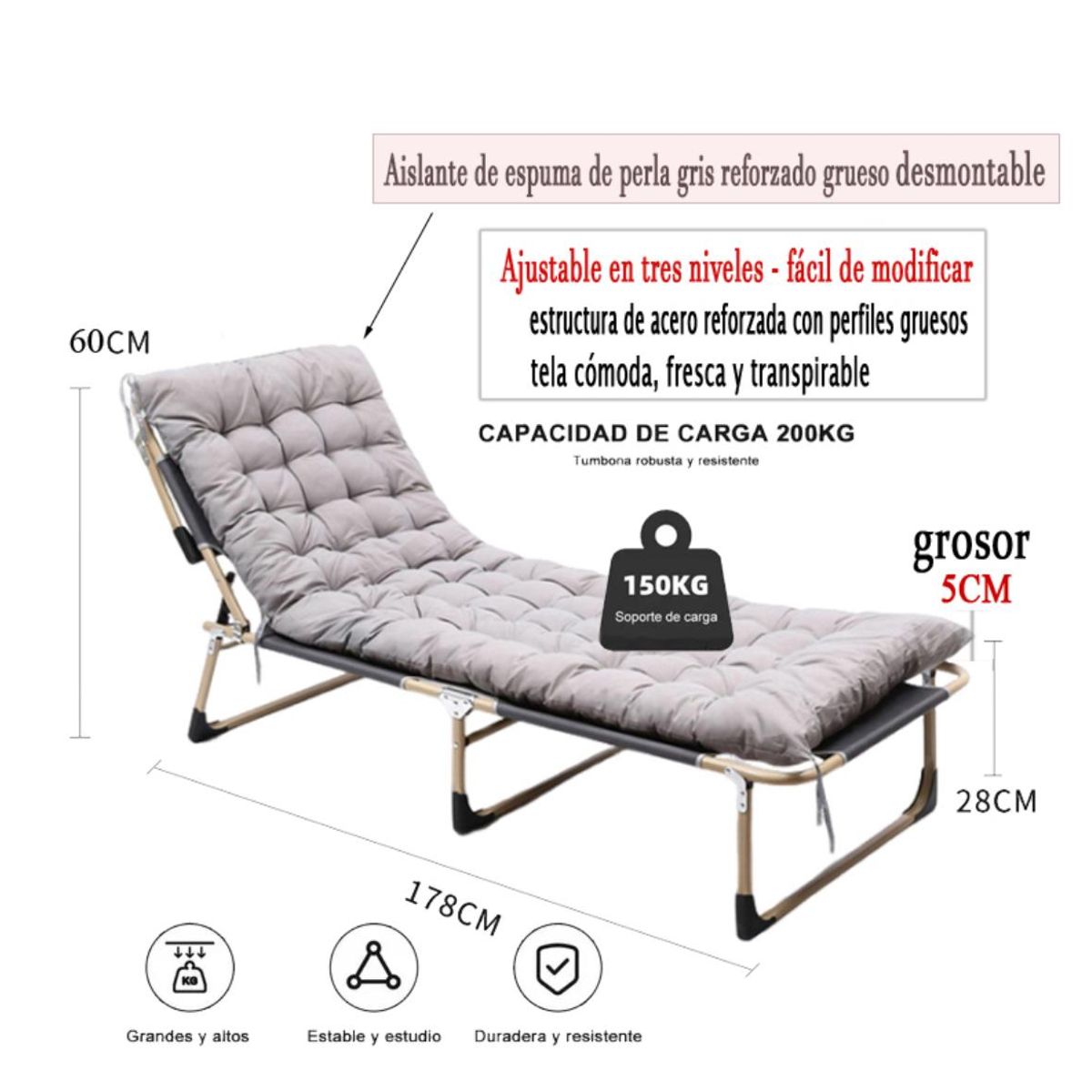ACTUAL - Cama Portatil Multi Posición Silla De Camping Plegable