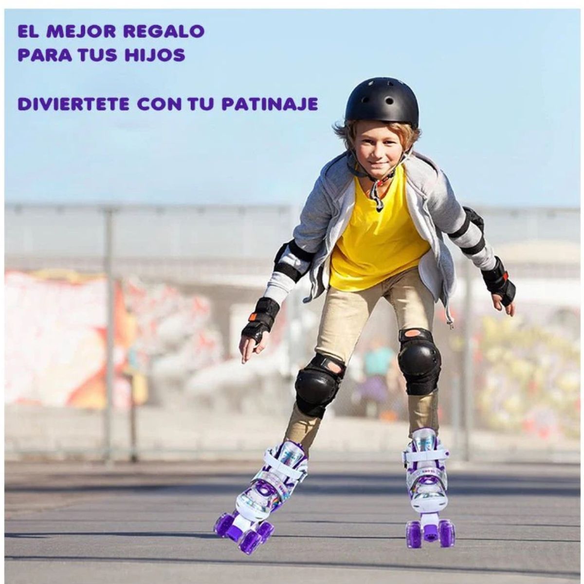 GENERICO - Patines 4 Ruedas Arcoiris Morados Ruedas Led Talla S