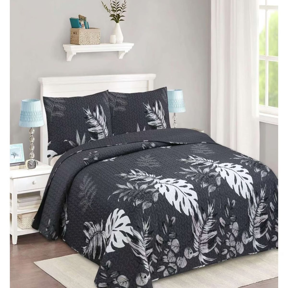 COMPRAPO - Cubrecama Quilt Liviano King Tropical Nigth + 2 Fundas 50x70 Cm