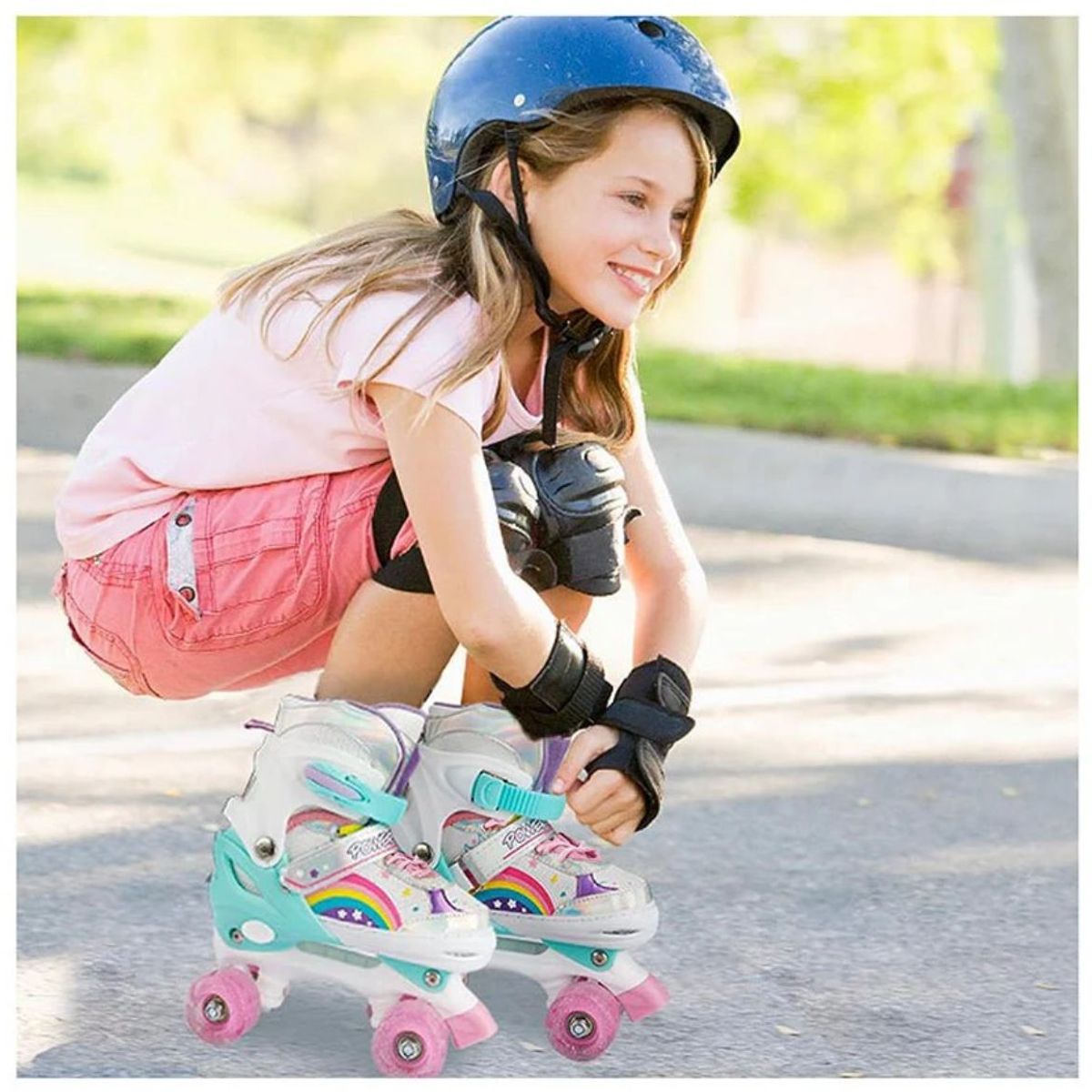 GENERICO - Patines 4 Ruedas Arcoiris Turquesa Ruedas Led Talla S