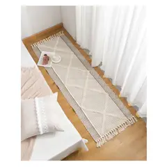 COMPRAPO - Bajada de Cama o Piecera Kelim Estilo Boho Crudo y Café 190x60 Cm