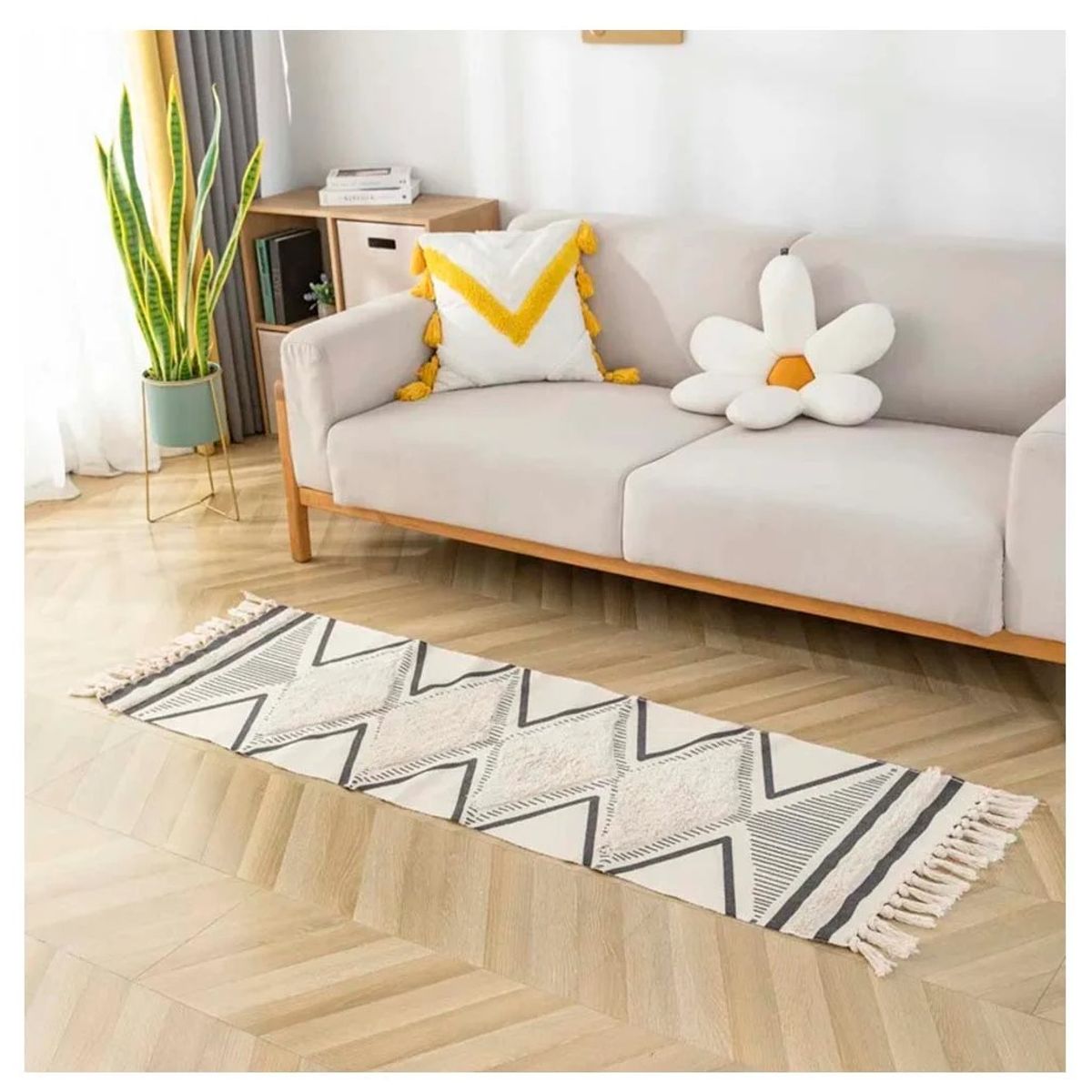 COMPRAPO - Bajada de Cama o Piecera Kelim Estilo Boho Crudo y Marengo 190x60 cm