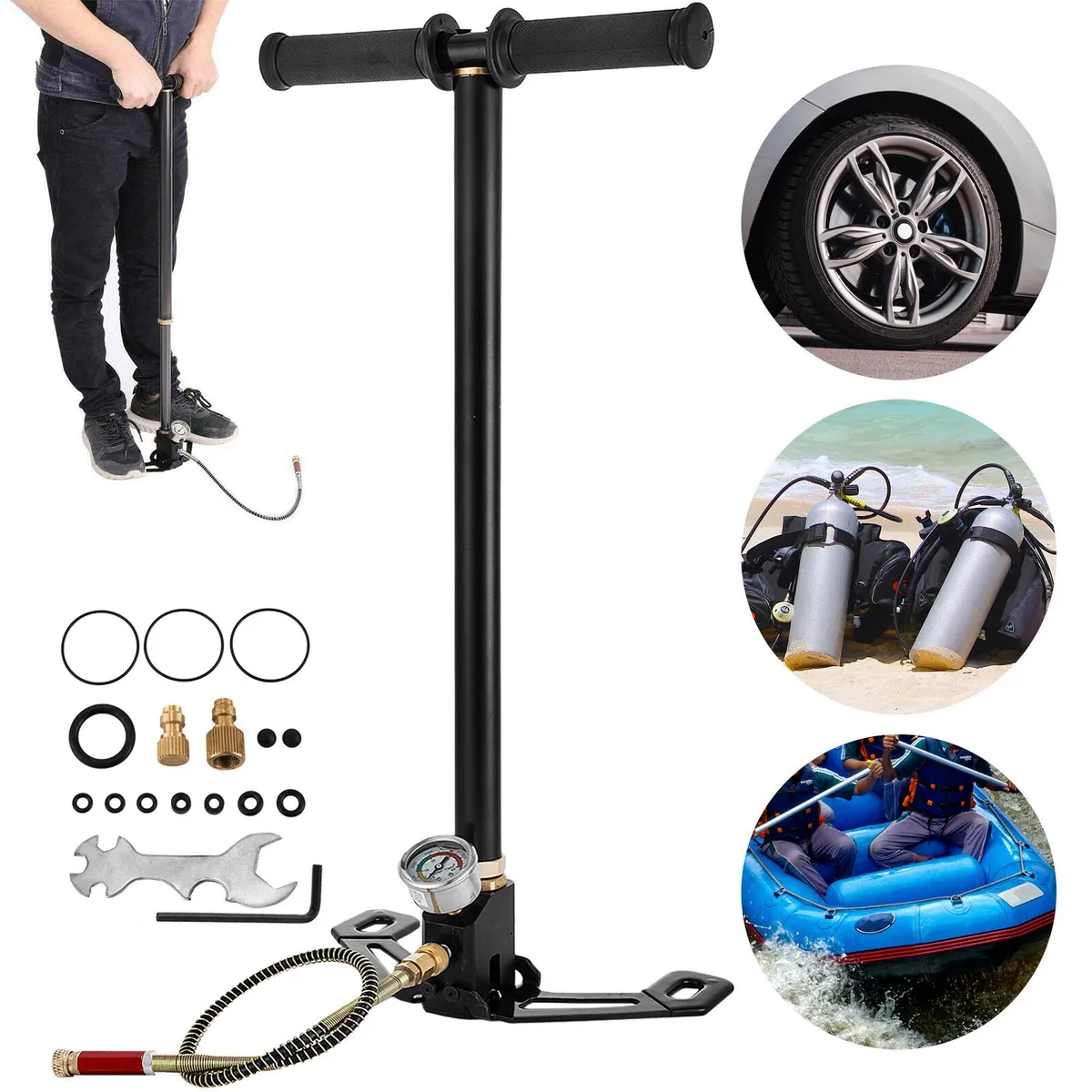 KUANGYE - Bombín De Mano Para Bicicleta Negro 4 Etapas 4500 Psi