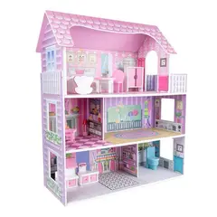 ACTUAL - Casa de Muñecas De Madera Rosada Con Accesorios 70x60x24 cm