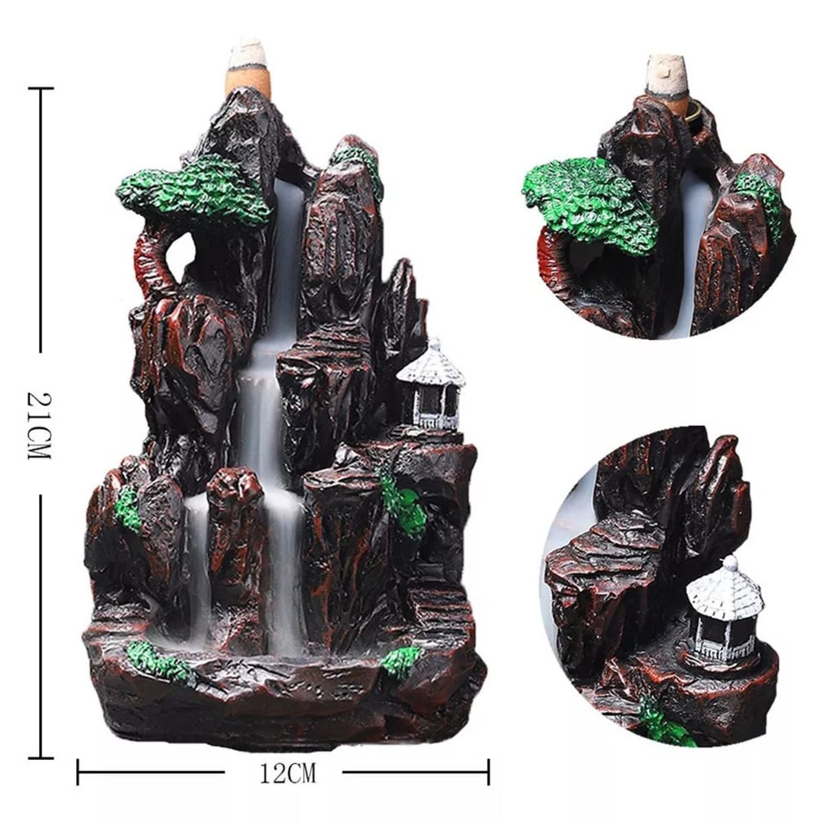 KUANGYE - Quemador De Incienso Montaña + 40 Inciensos Invertidos