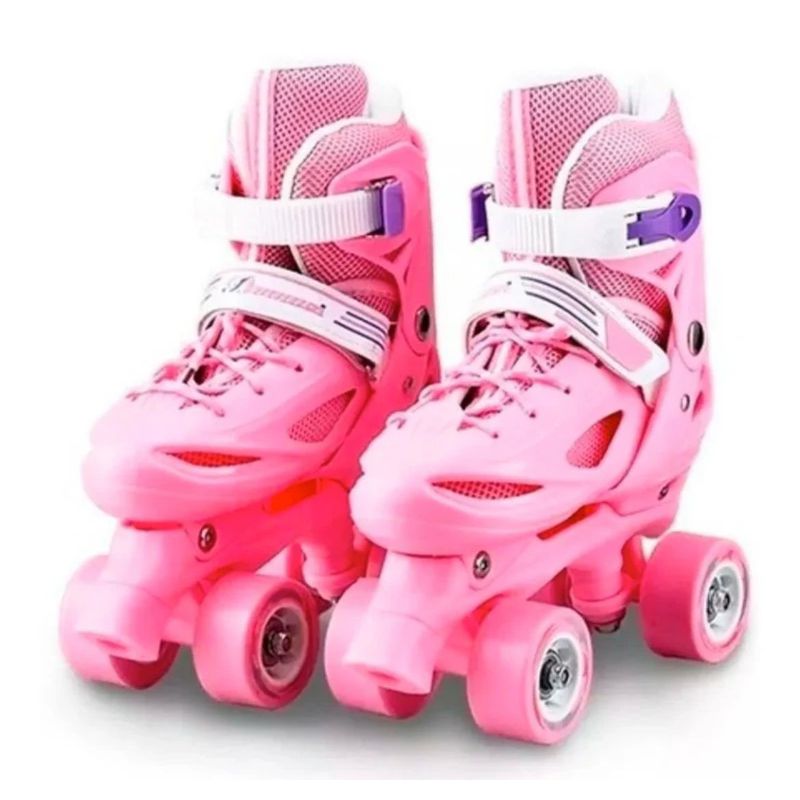 GENERICO - Patines 4 Ruedas Ajustable Para Niñas Rosado Talla M