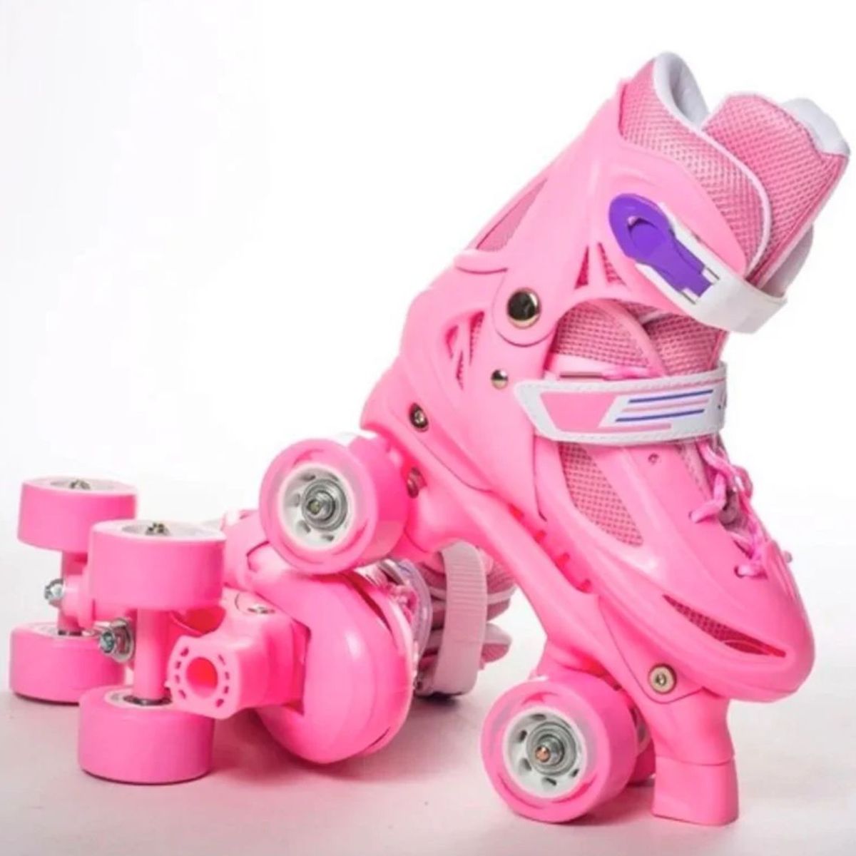 GENERICO - Patines 4 Ruedas Ajustable Para Niñas Rosado Talla M