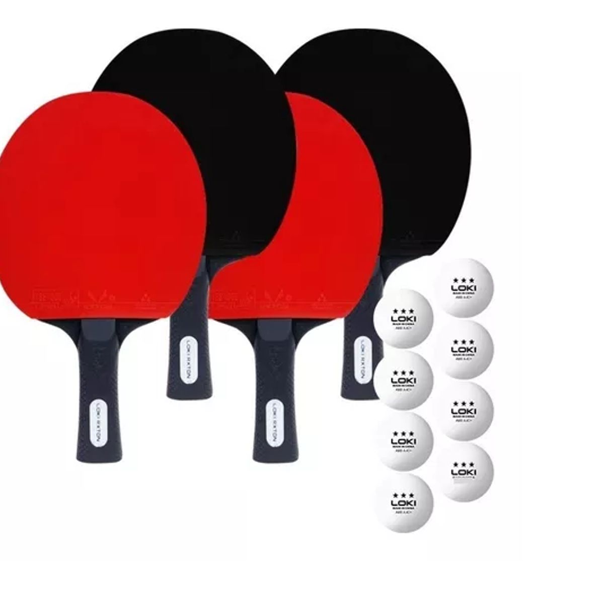 GENERICO - Pack de 4 paletas de ping pong Loki Rtxon + 8 Pelotas