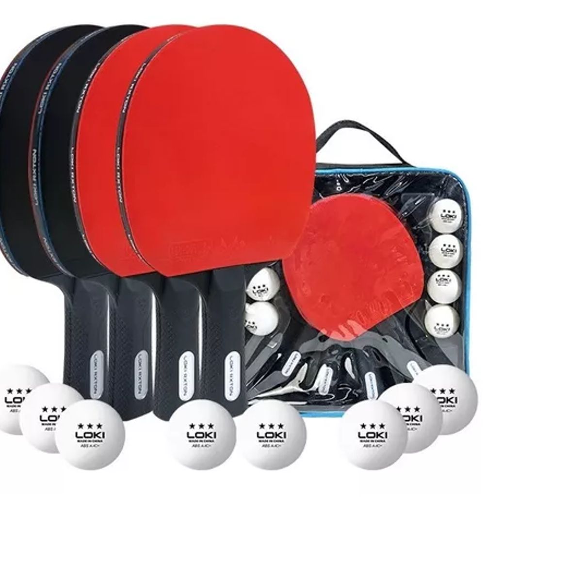 GENERICO - Pack de 4 paletas de ping pong Loki Rtxon + 8 Pelotas