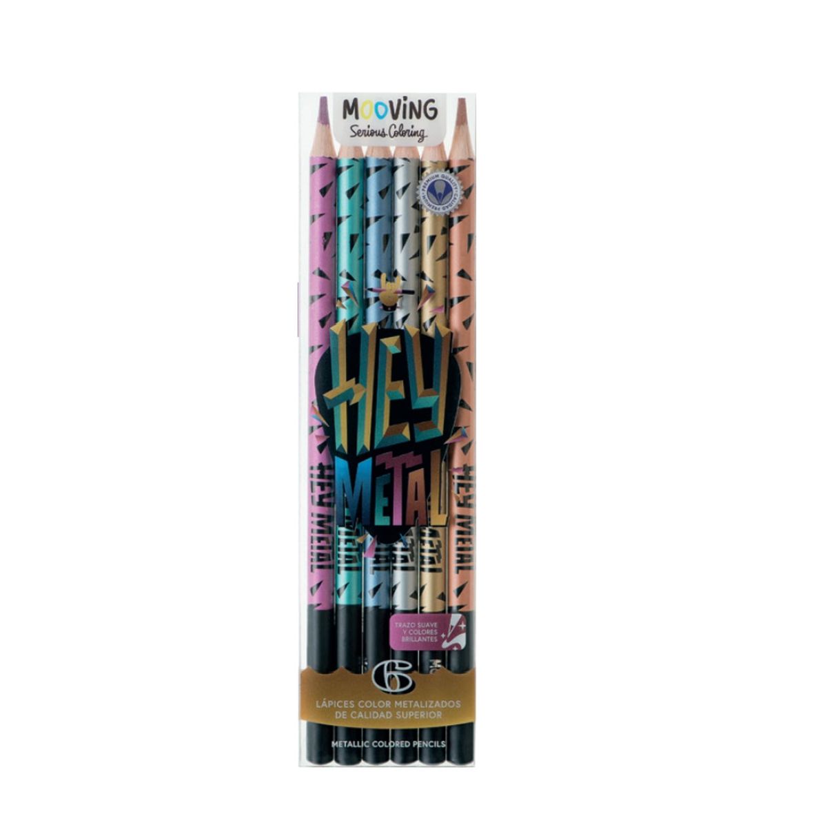 MOOVING - Estuche 6 lápices de madera colores metalizados - Mooving