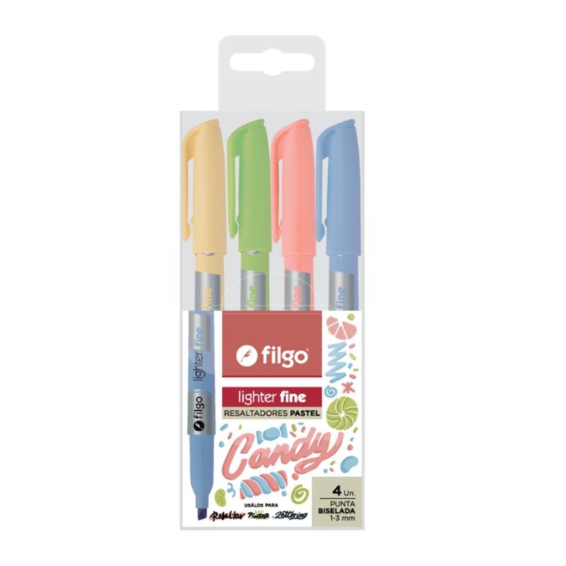FILGO - Estuche 4 destacadores colores pastel Candy - Filgo
