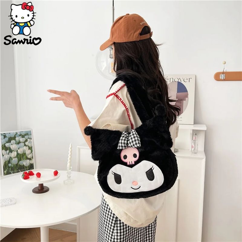 GENERICO - Bolso Cartera Peluche Similar Kuromi Niña Color Negro