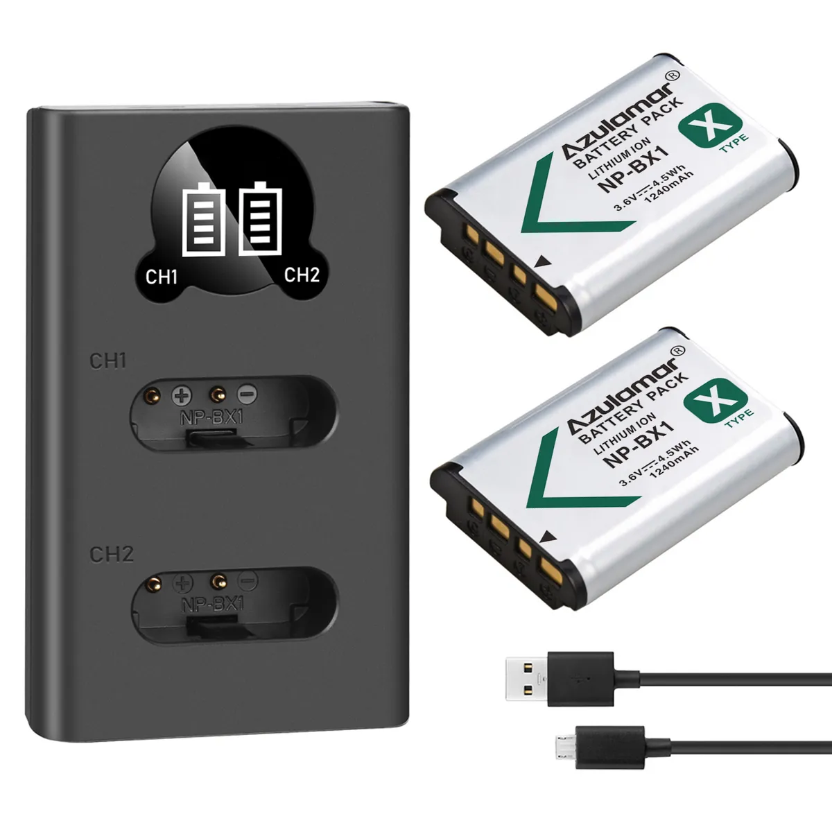 AZULAMAR - Np-bx1 2x Batería Y Cargador P Sony Zv1 Ii Zv1f II Rx100vi CX405 H400
