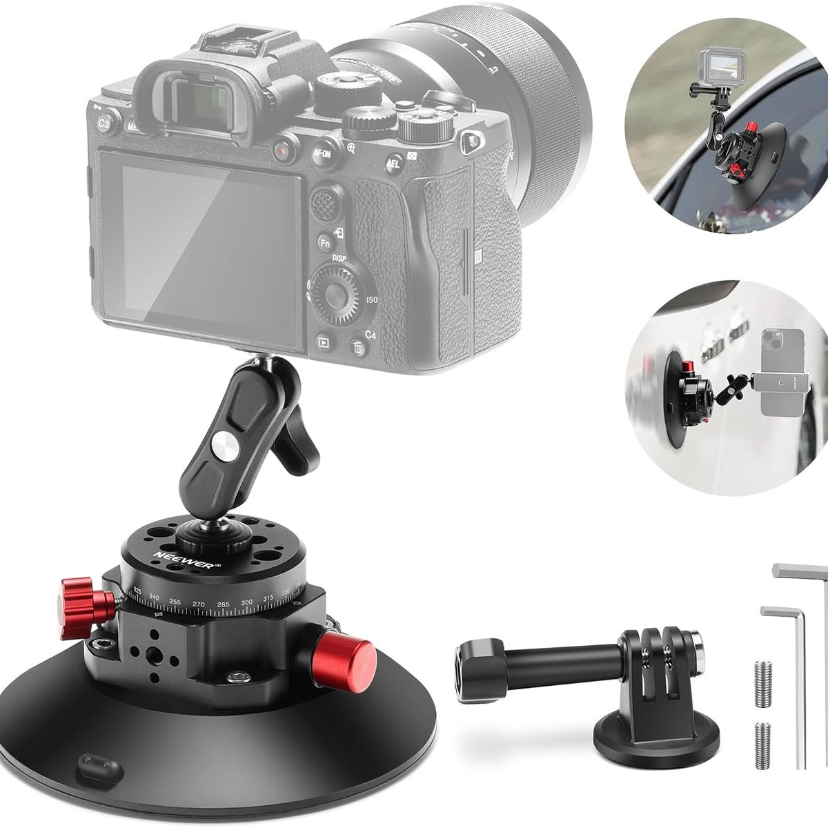 NEEWER - Soporte De Succión 6Inch + Brazo Mágico Para Cámara Gopro Insta360 Dji