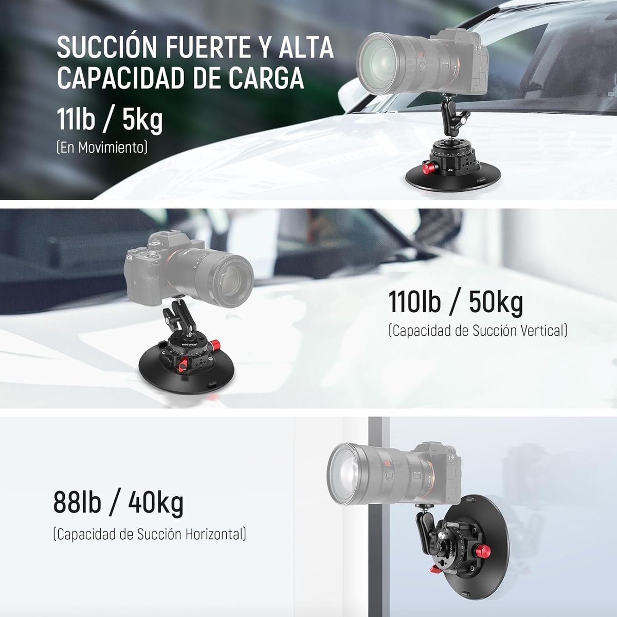 NEEWER - Soporte De Succión 6Inch + Brazo Mágico Para Cámara Gopro Insta360 Dji