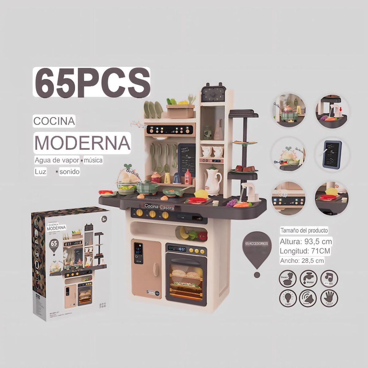 ACTUAL - Cocina De Juguete Gran Tamaño 93.5 cm Luz Sonido Agua Vapor