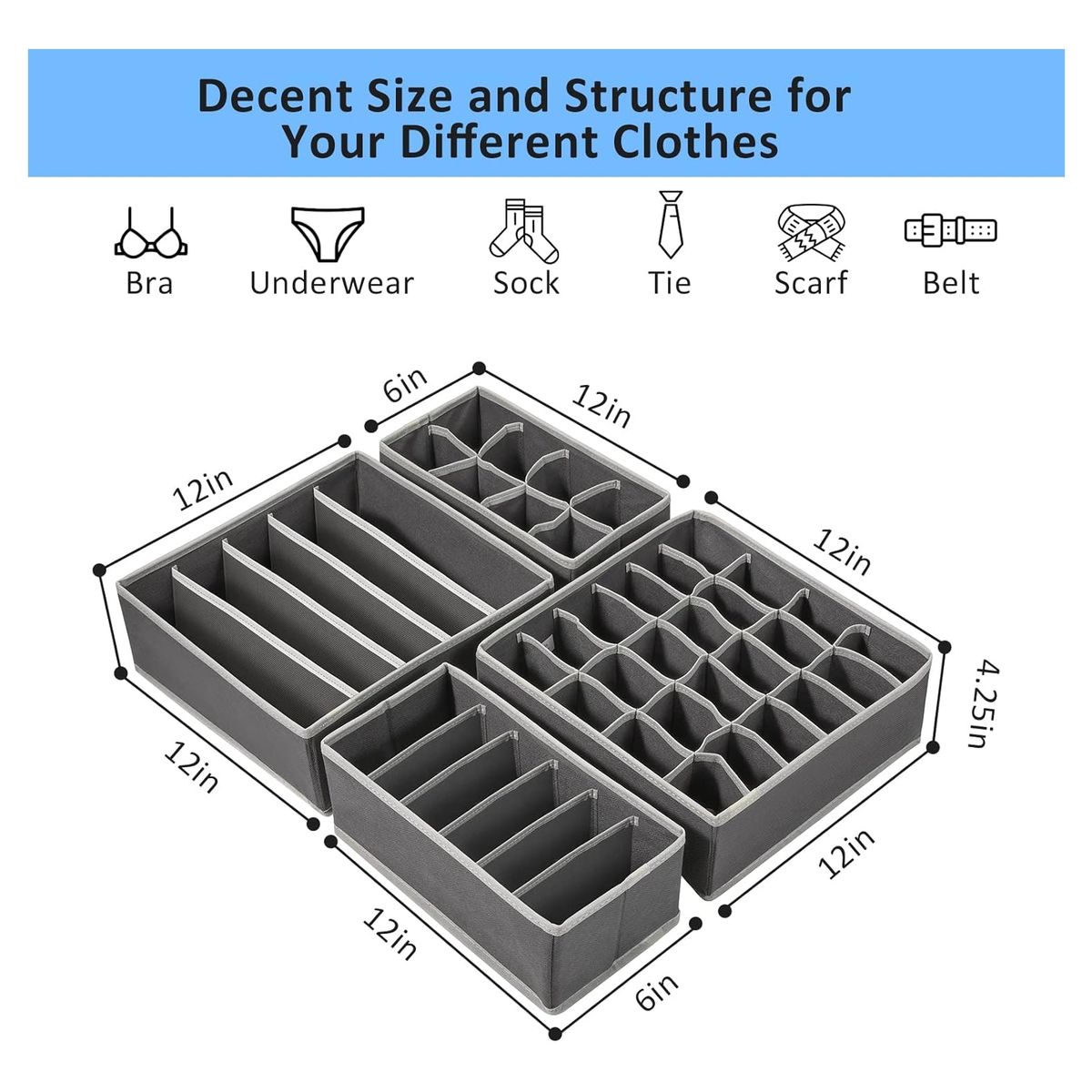 ATURE - 4u Caja De Almacenamiento De Ropa Interior Caja Organizador
