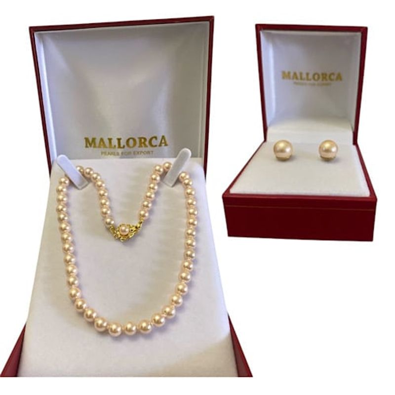 MALLORCA - COLLAR 50 cms. CON BROCHE FLOR Y AROS PERLAS DE MALLORCA 7MM