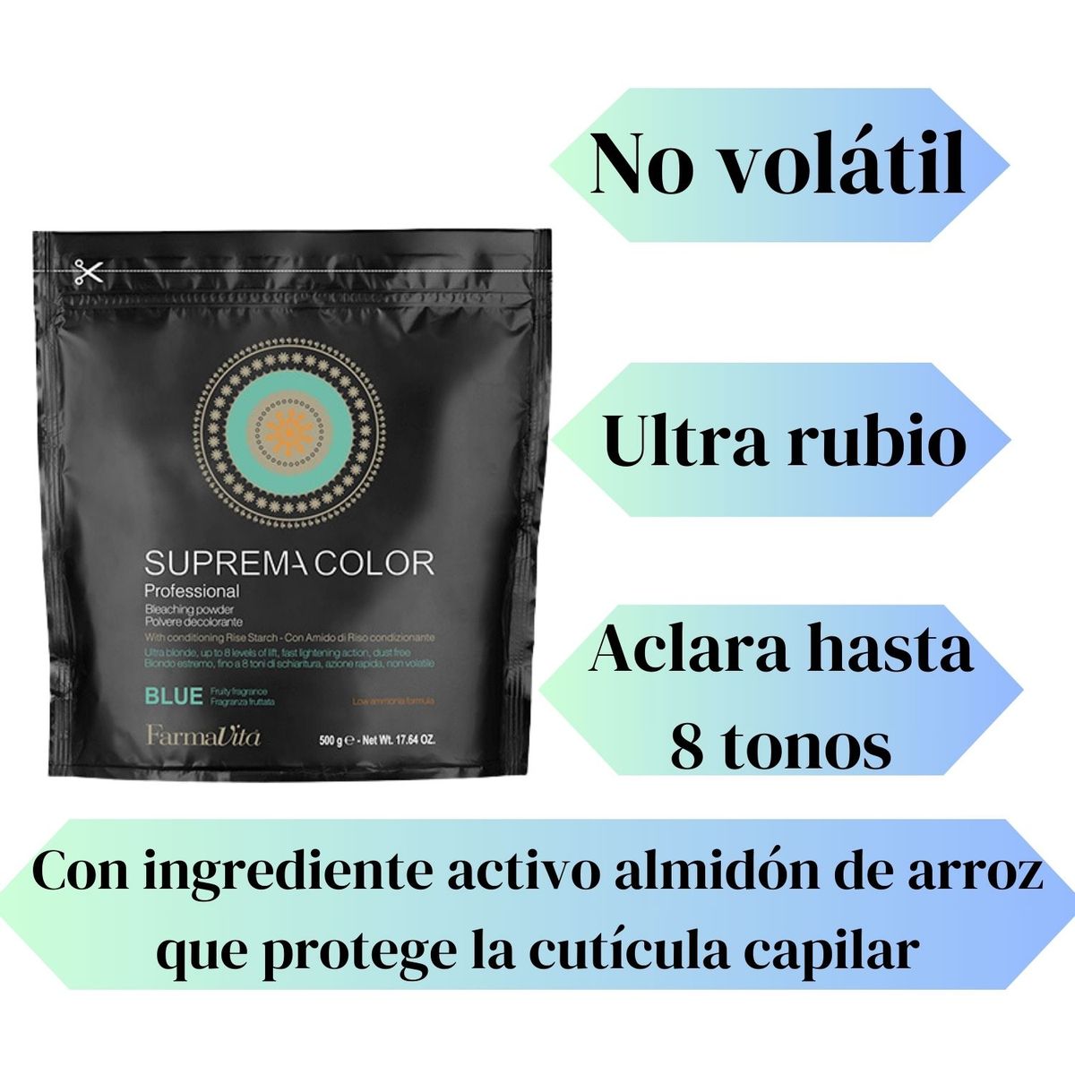 FARMAVITA - Decolorante Farmavita Suprema Color Polvo 500g Aclara hasta 8 tonos