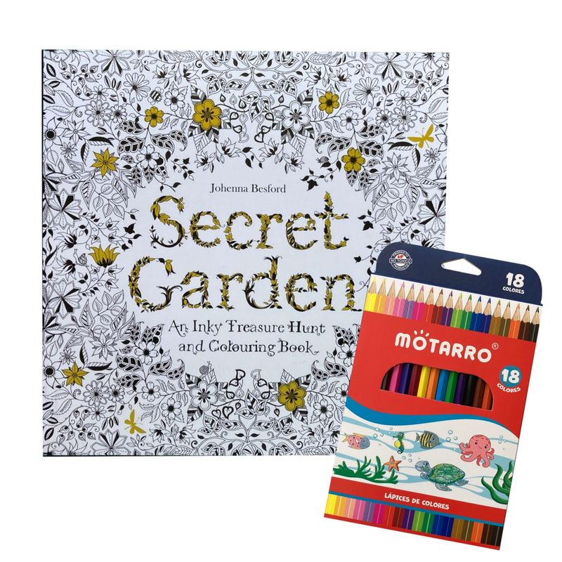 GENERICO - Libro para colorear mandalas - Secret Garden + 18 lápices de colores