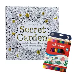 GENERICO - Libro para colorear mandalas - Secret Garden + 18 lápices de colores