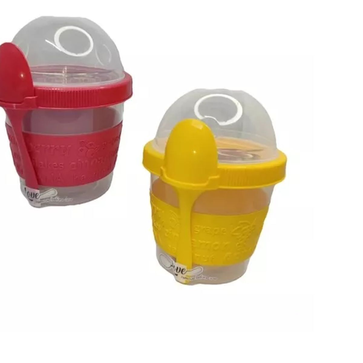 GENERICO - Pack 2 Vasos Para Yogurt Con Tapa + Cuchara Cereal Postres
