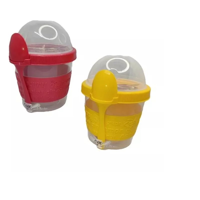 GENERICO - Pack 2 Vasos Para Yogurt Con Tapa + Cuchara Cereal Postres