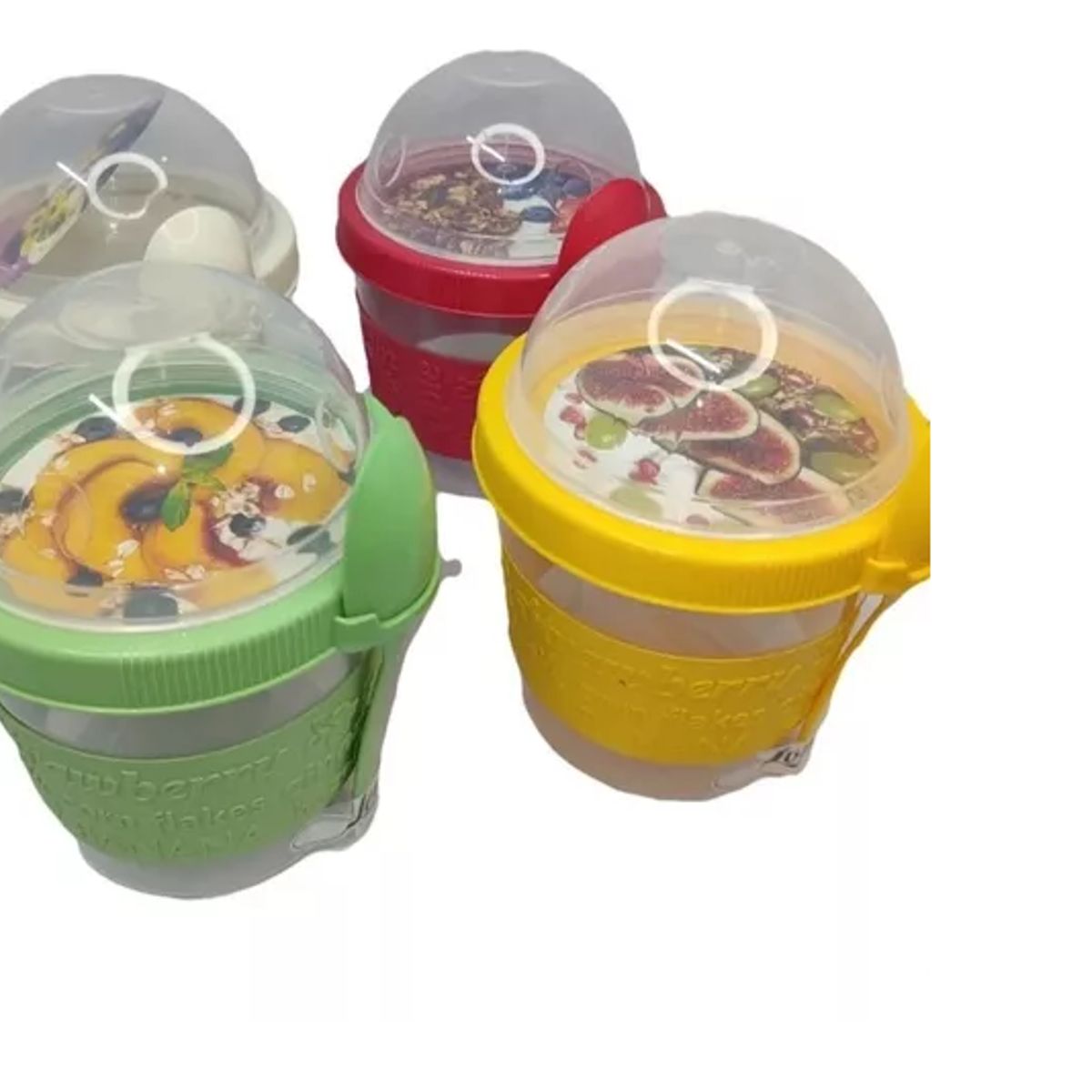 GENERICO - Pack 2 Vasos Para Yogurt Con Tapa + Cuchara Cereal Postres
