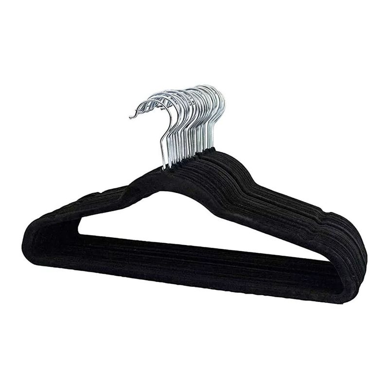 GENERICO - Pack 10 Colgadores De Ropa Terciopelo Negro Antideslizante 40x20cm