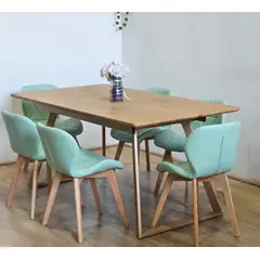 CORI CORI - Comedor Mesa Expandible Rectangular + 6 Sillas Mariposas Ecocuero Wood Menta