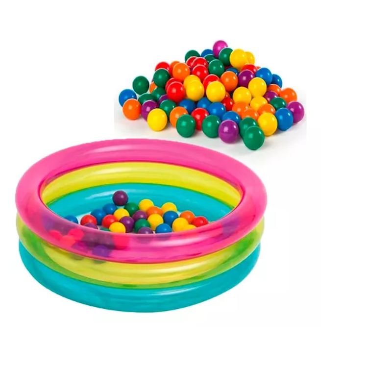 GENERICO - Piscina Redonda Acolchada Inflable Bebe 60cm + 100 Pelotas