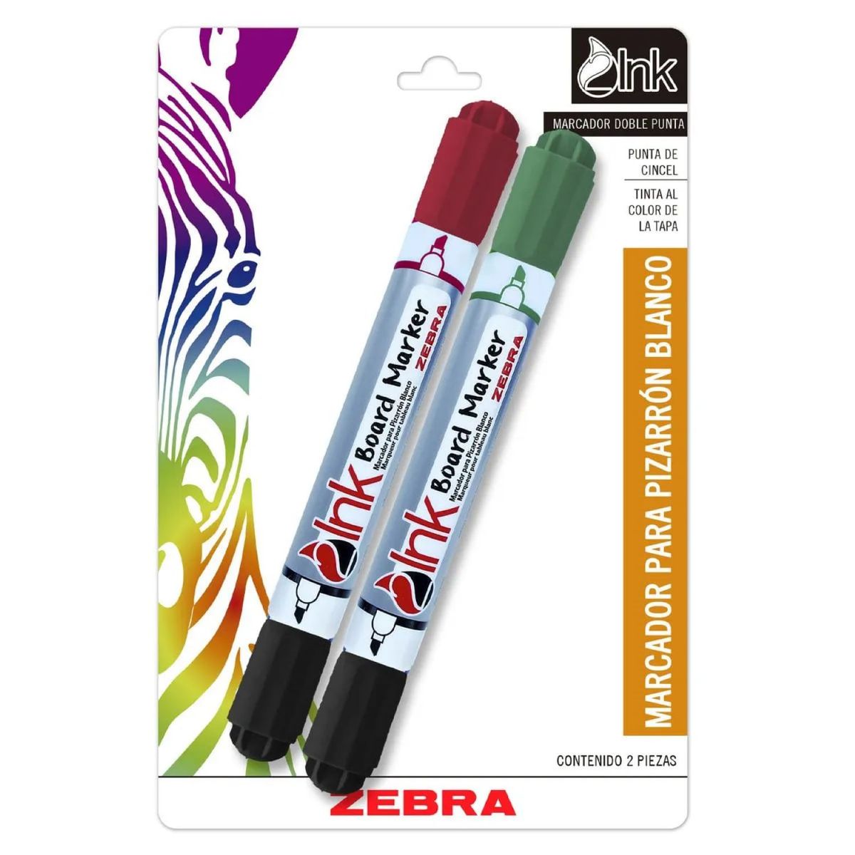ZEBRA - Marcador De Pizarra Blanca Doble Punta 2 Plumones Zebra