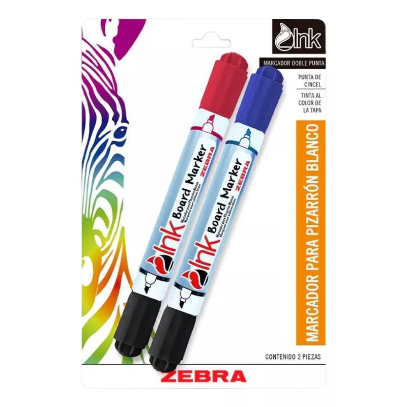 ZEBRA - Marcador De Pizarra Blanca Doble Punta 2 Plumones Zebra