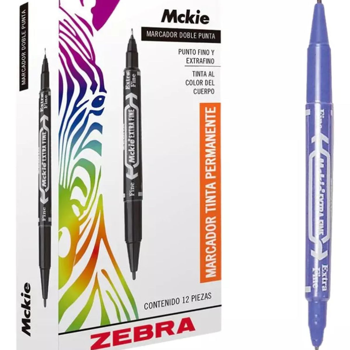 ZEBRA - Marcadores Permanentes Doble Punta Azul 12 Plumones Zebra