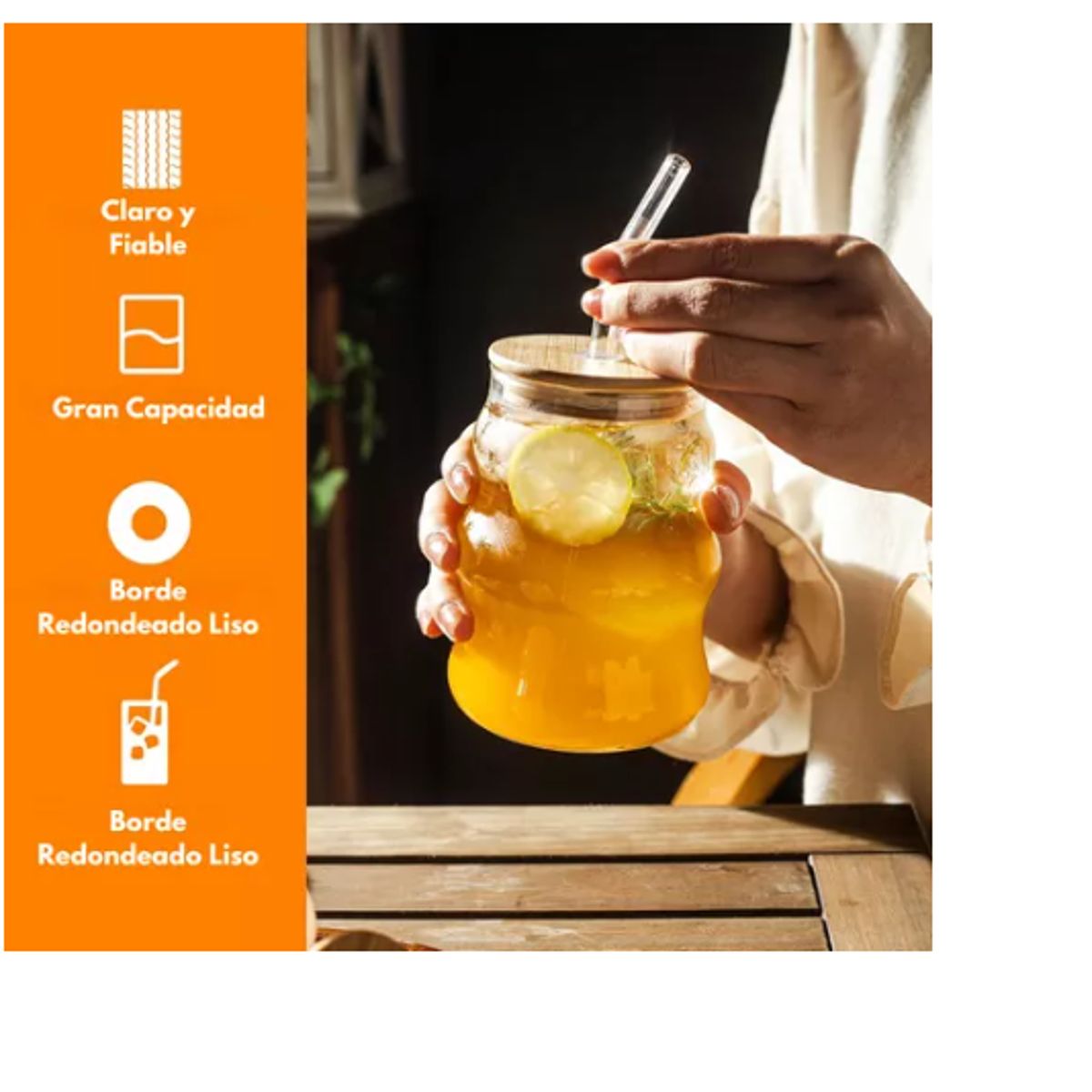 GENERICO - 4 Vasos Creativos Modernos Tapa Bambú Con Bombilla 540ml