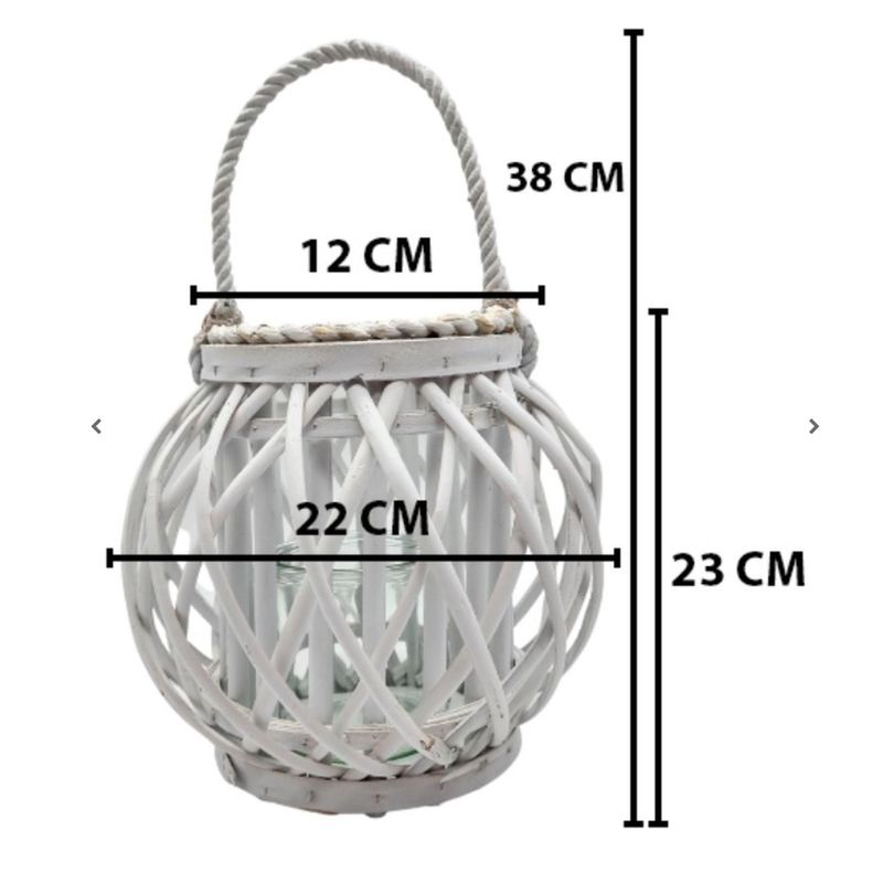 GENERICO - CANDELABRO PORTA VELA MIMBRE RUSTICO REDONDO TERRAZA BLANCO