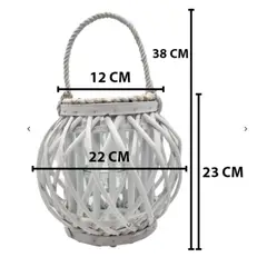 GENERICO - CANDELABRO PORTA VELA MIMBRE RUSTICO REDONDO TERRAZA BLANCO
